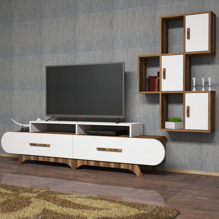 Hanah Home Flora S - Mueble de TV Nogal y Blanco